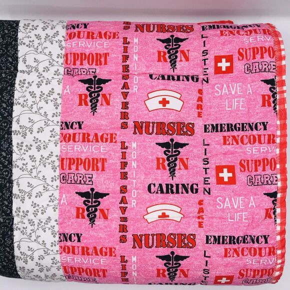 Handmade Comforter Throw Blanket Machine Quilted Nurses Support 56x43 Inches - Picture 9 of 12